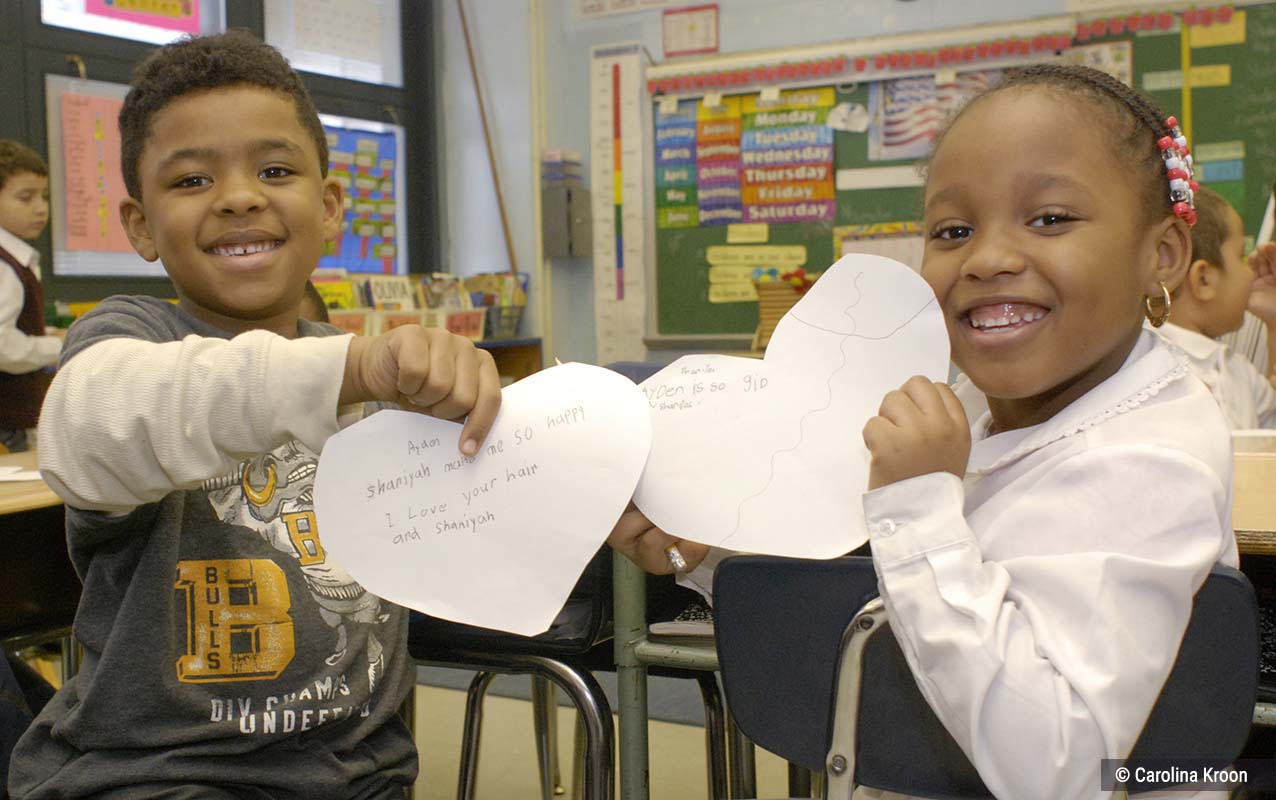 Students participating The Heart Story activity