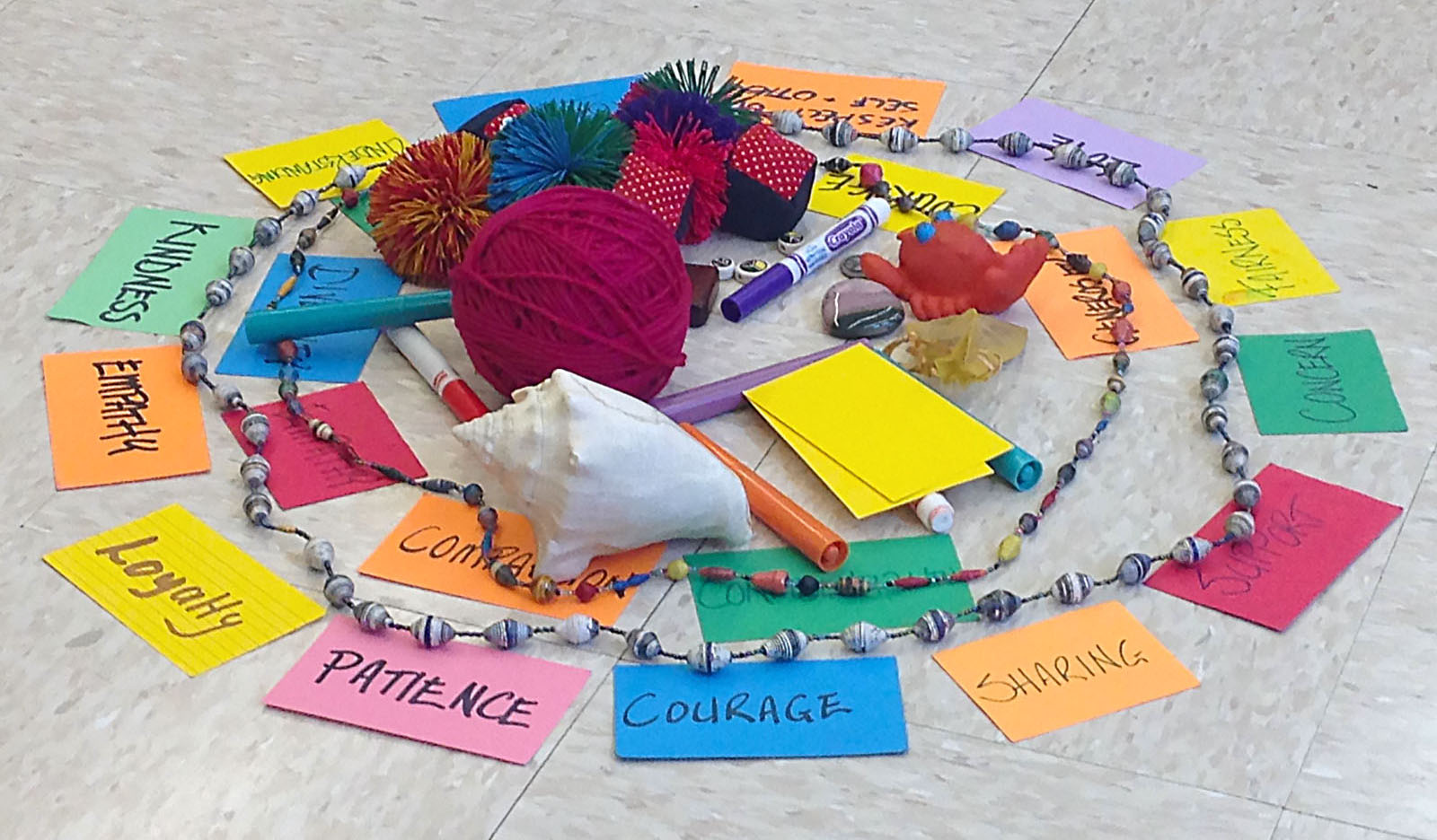 A center piece with values cards