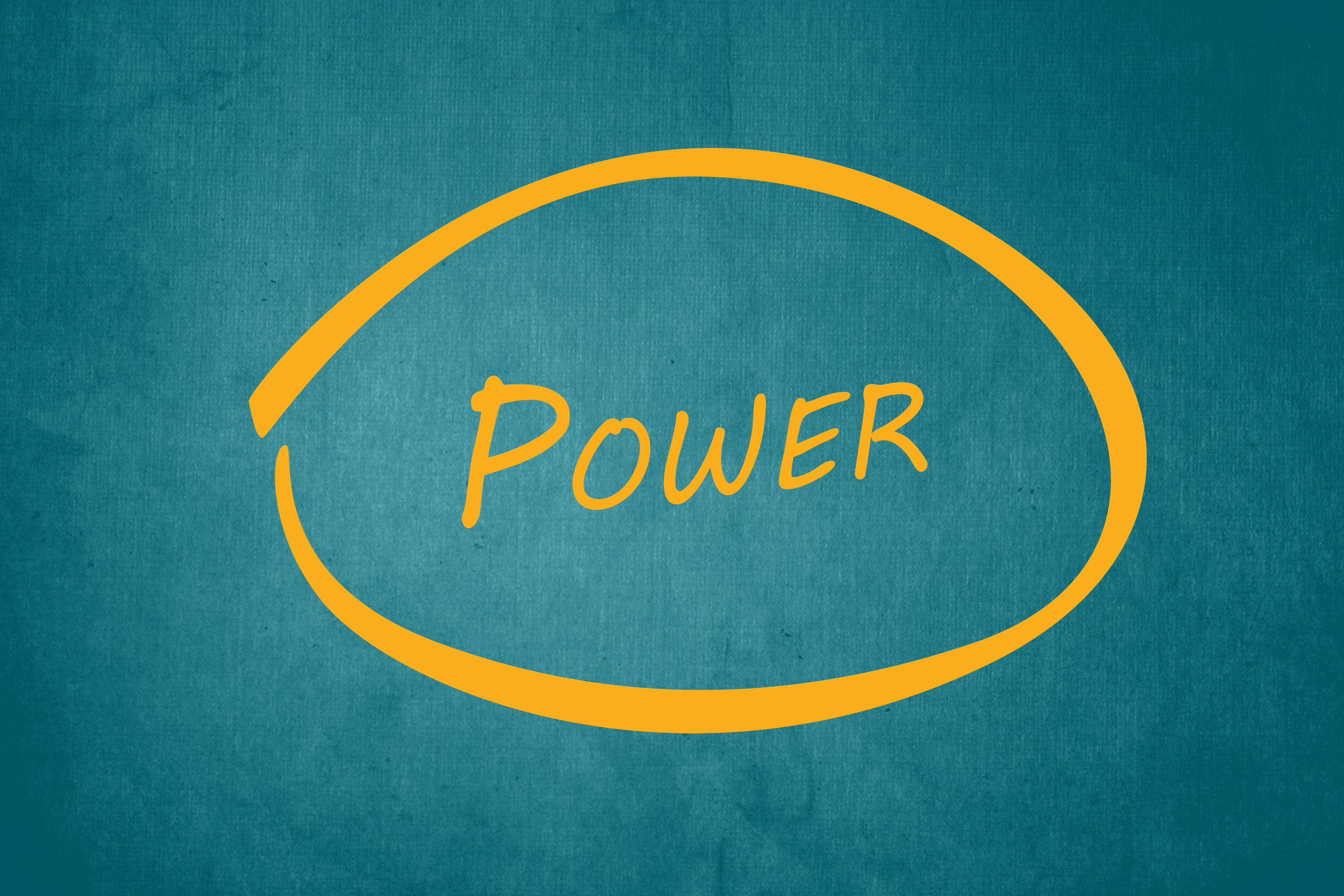 The word power in yellow, circled, against a turquoise background