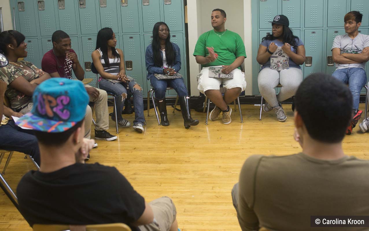 Students participating in a circle